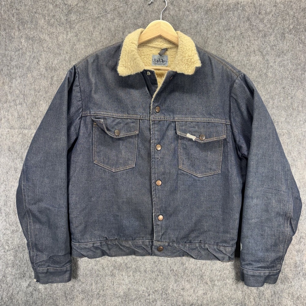 Vintage Sears Roebuck Sherpa Lined Denim Jacket Sanforized 60s 70s USA Indigo